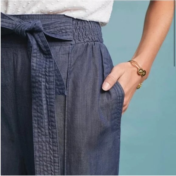 Anthropologie Globetrotters Chambray joggers smocked waist blue lightweight S - Picture 3 of 14